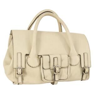 Chloe Edith Boston Bag Leather Beige Silver Auth bs30503